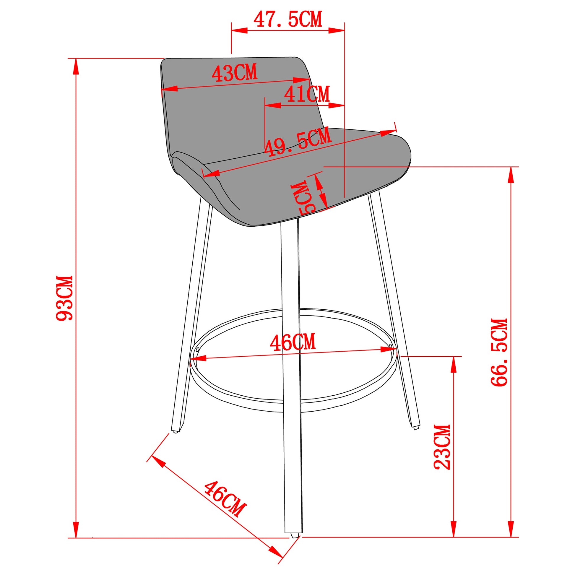 WorldwideFERN - 26'' COUNTER STOOL FABRIC - GREY