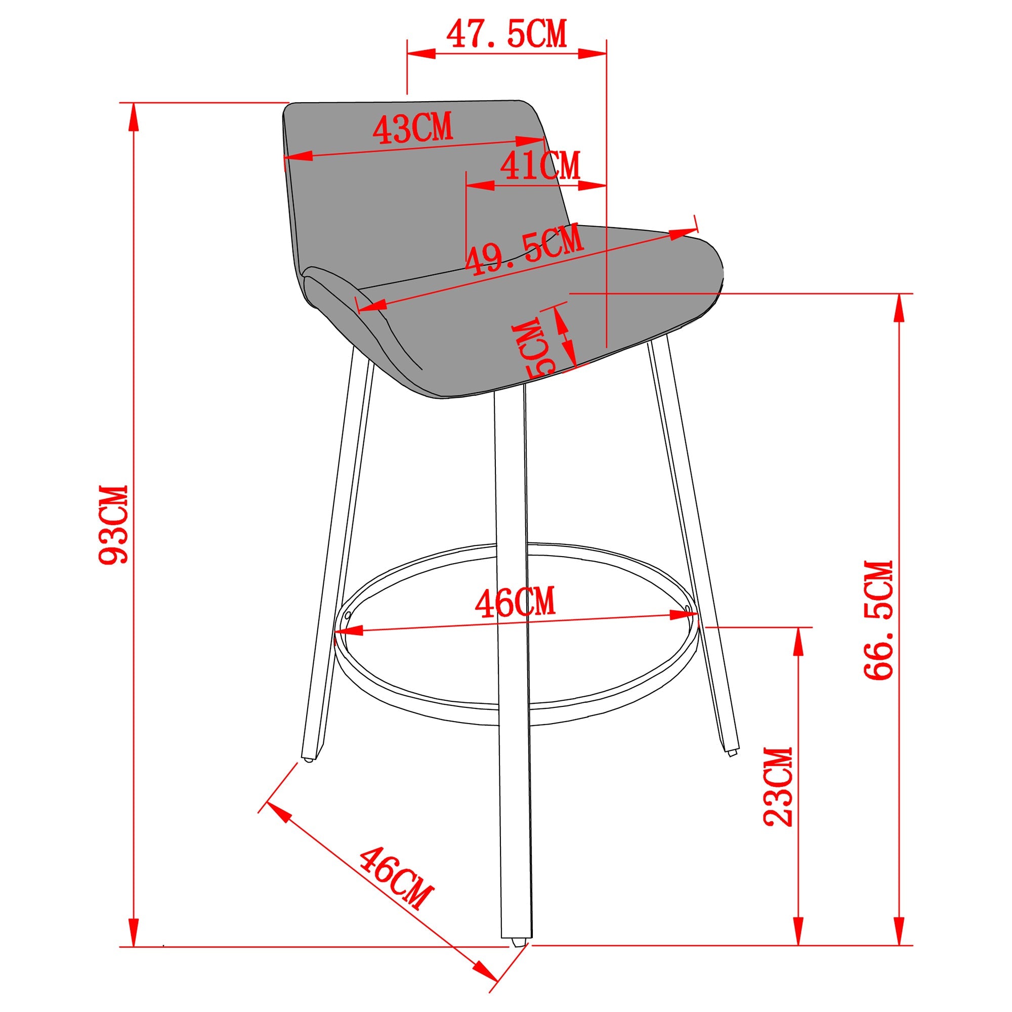 WorldwideFERN - 26'' COUNTER STOOL PU - CHARCOAL