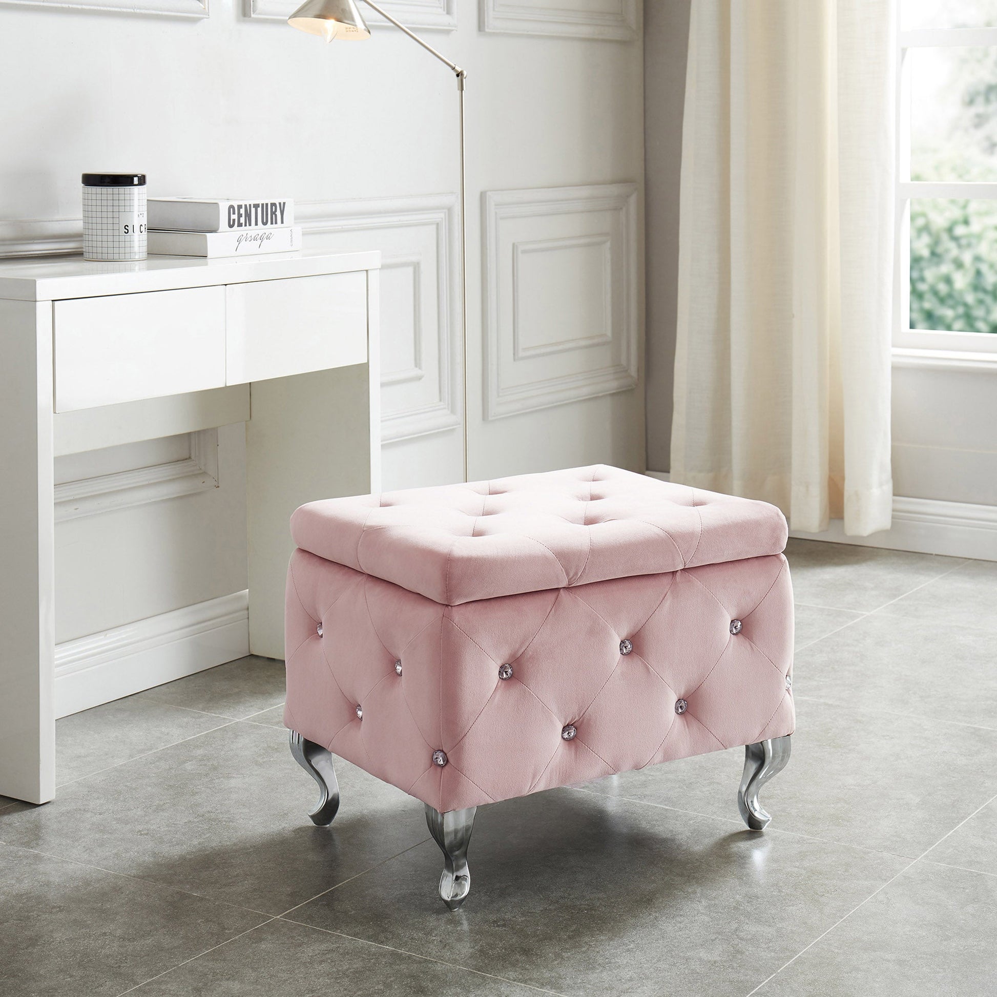 WorldwideMONIQUE - SM STORAGE OTTOMAN - BLUSH VELVET