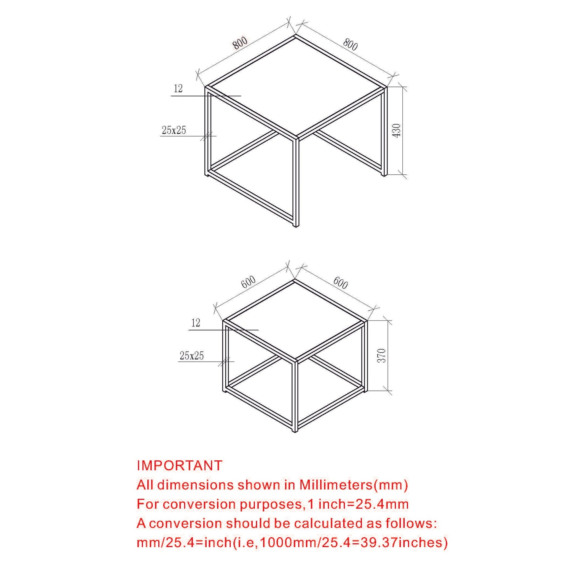 WorldwideQUINN - 2PC COFFEE TABLE - BLACK