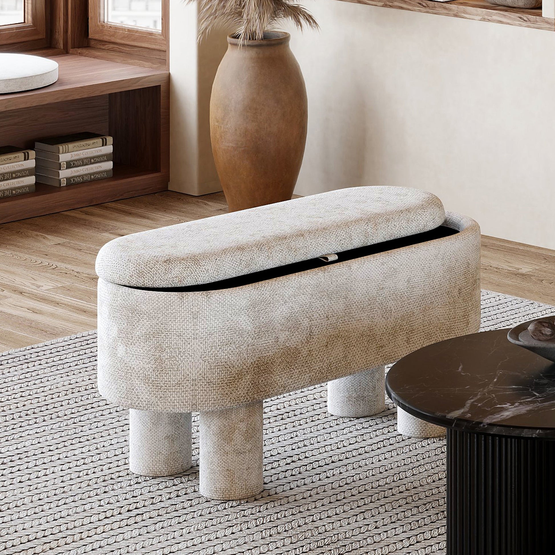 WorldwideSEZRON - STORAGE OTTOMAN BENCH - BEIGE