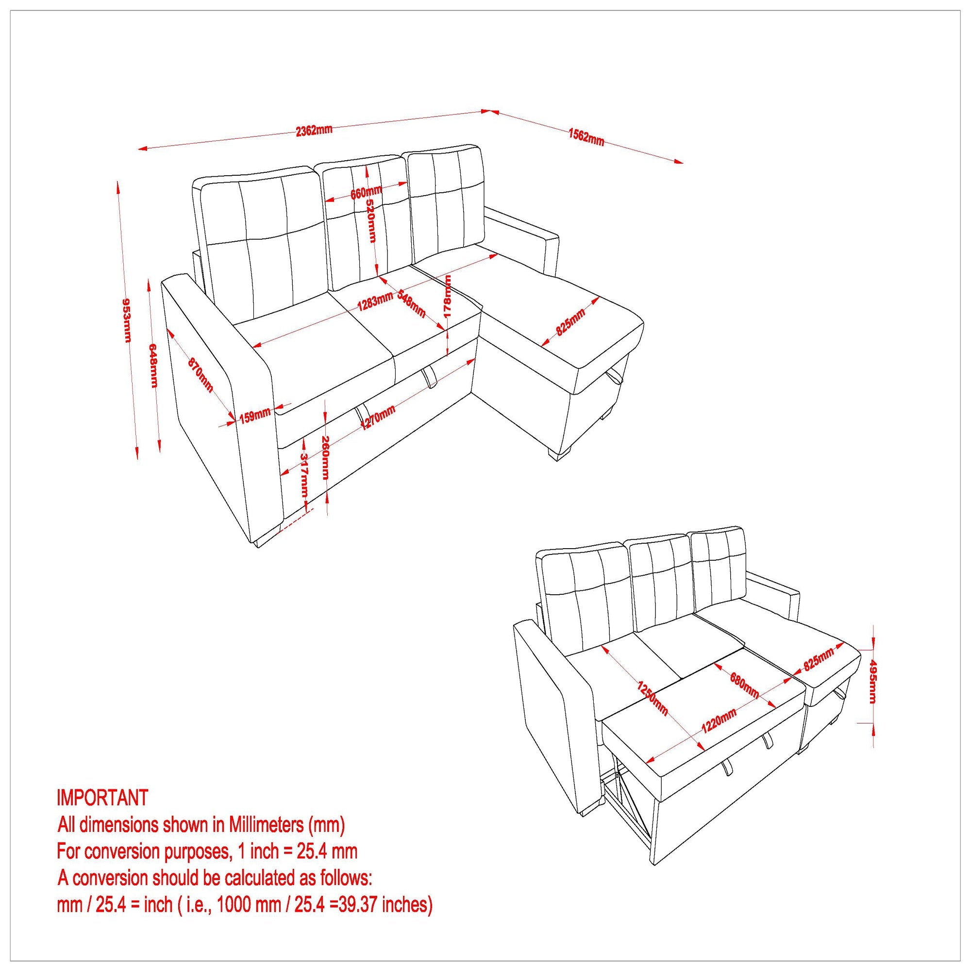 WorldwideTYSON - R/L/H SECT W/BED+STOR,93" - CHRCL