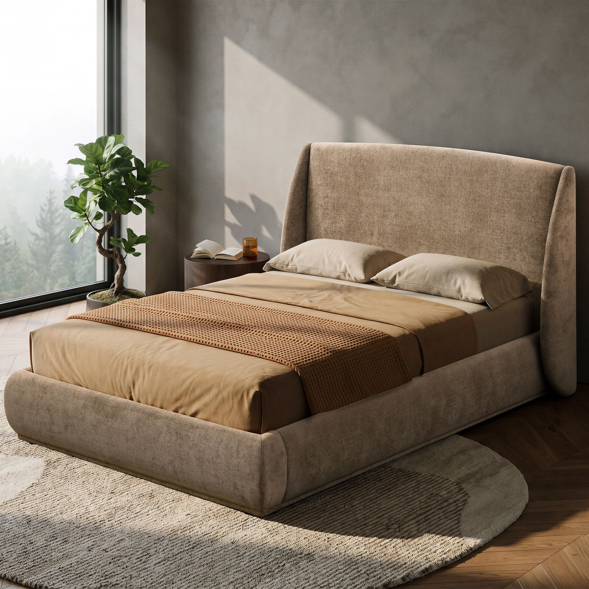 WorldwideUrsula Platform Bed in Dark Beige