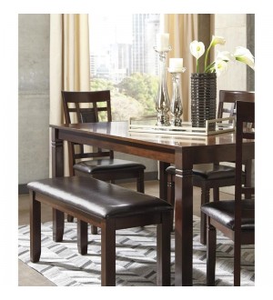 Ashley D384 Bennox Dining Table + 4 Chairs + 1 Bench 6pc Set