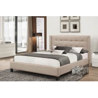 IF-Beige Linen Fabric Upholstered Bed-Queen Size