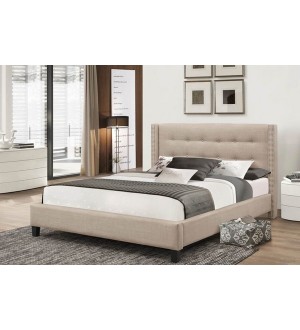 IF-Beige Linen Fabric Upholstered Bed-Queen Size