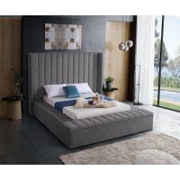 IF 5720 King Bed (Gray Velvet with Storage Bench)