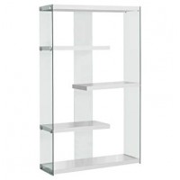Monarch-BOOKCASE - 60"H / GLOSSY WHITE WITH TEMPERED GLASS